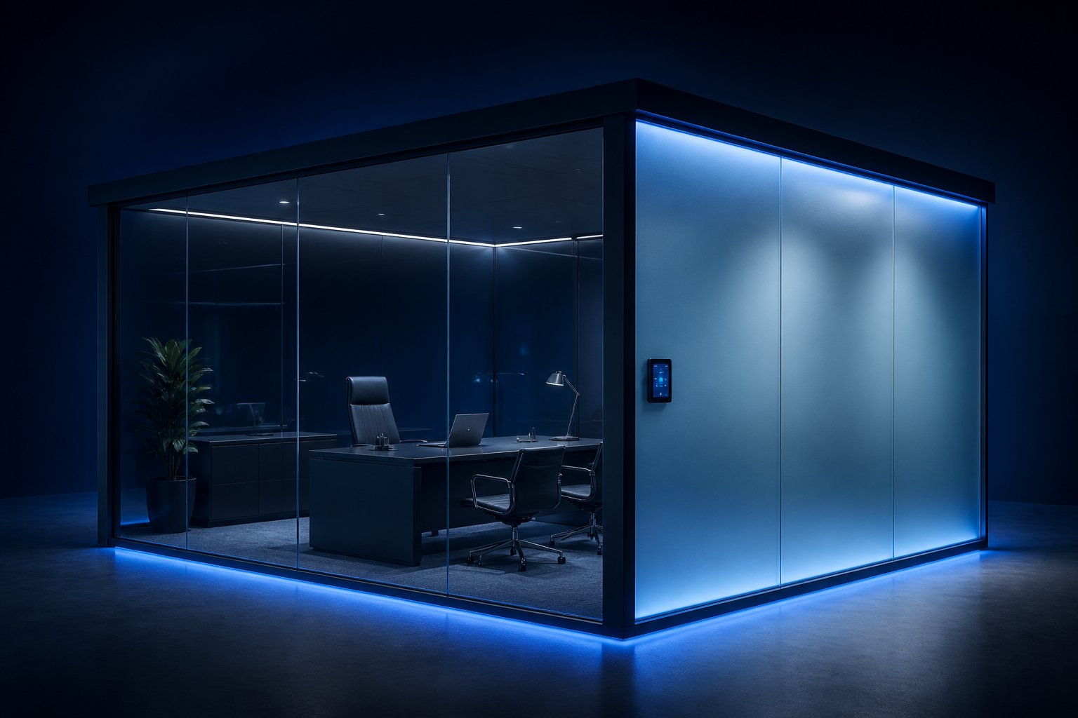 Switchable commercial smart glass office partition